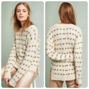 Anthropologie Moth Metallic Check Cream Sweater - Size Medium - EUC